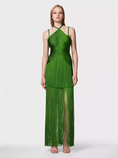 Celebrity Sexy Tassel Green Dress