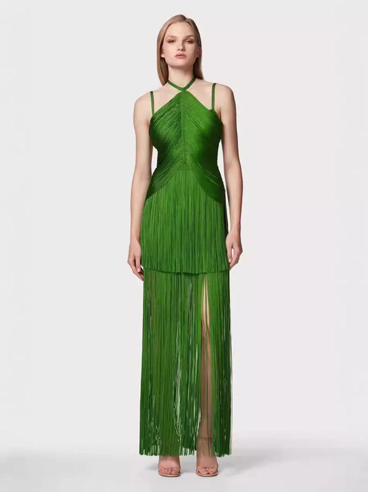 1 Celebrity Sexy Tassel Green Dress