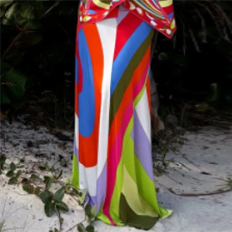 Fashion Printed Halter Vest Skirts Sets Women's Sleeveless Backless Tops Floor-length Skirt 2025 Summe New Beach Vacation suit