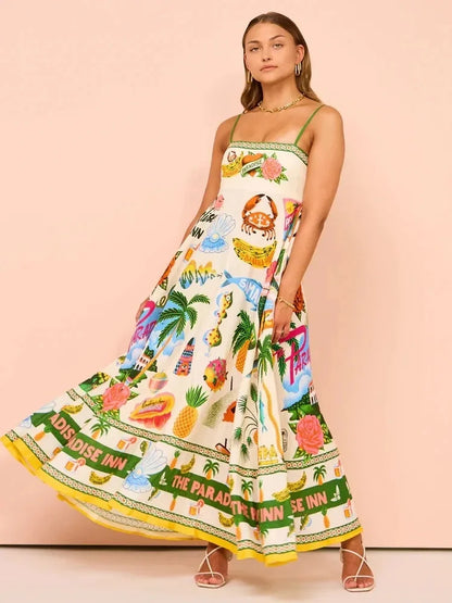 Paradise Graffiti Print Linen Dress