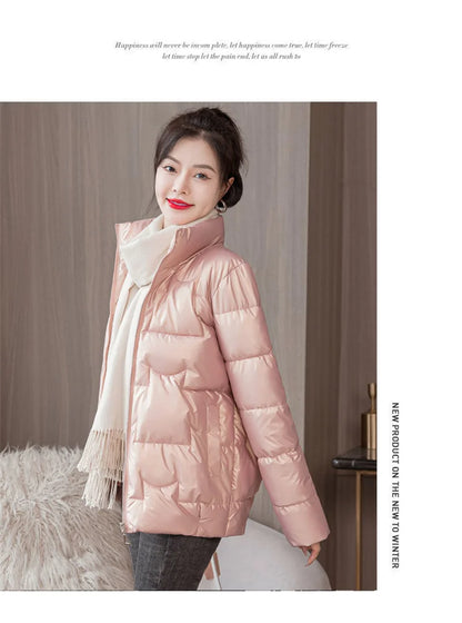 Women's Short Solid color Sustans Down Padded Jacket Women's Slim Fit And Fashion Padded Jacket Solid Color Winter Parka Pink