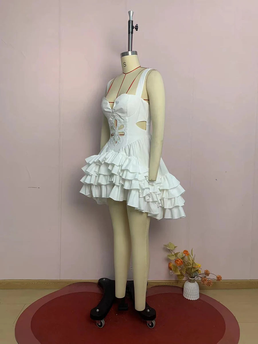 Cutout Ruffle Slimming Mini Dress