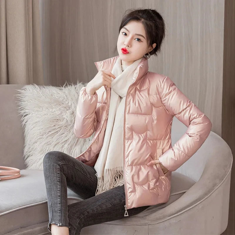 Women's Short Solid color Sustans Down Padded Jacket Women's Slim Fit And Fashion Padded Jacket Solid Color Winter Parka Pink