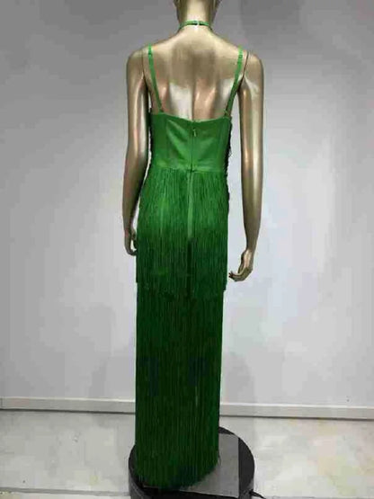 Celebrity Sexy Tassel Green Dress