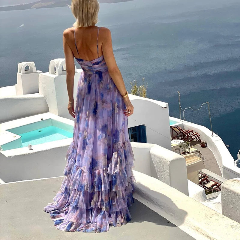 Long chiffon ruffle dress