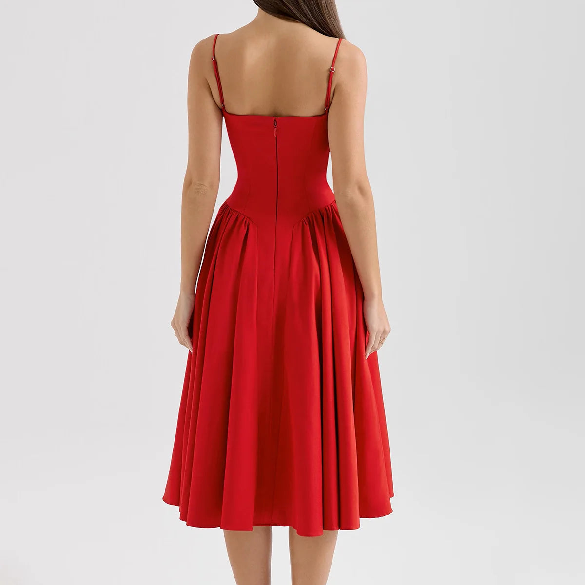 Suninheart Spaghetti Strap Summer Party Dresses 2025 New Arrivals Fit and Flare Elegant Midi Dress Red Night Date Dress - Shellss