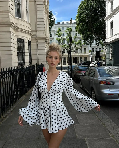 Fashion Polka Dot Pleated Mini Dress