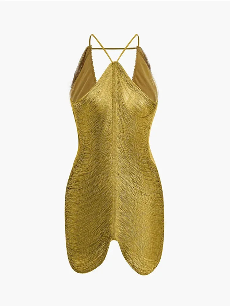 Sexy glänzender rückenfreier Neckholder-Sling-Mini