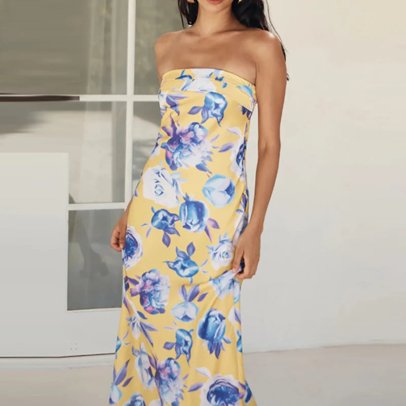 Floral Print backless vacation dress