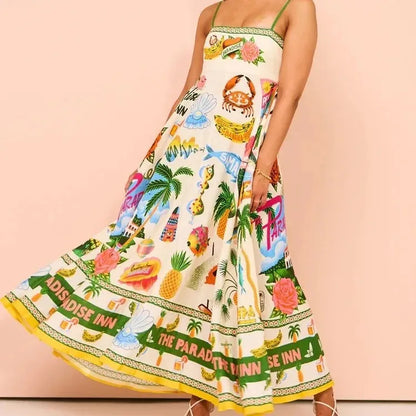 Paradise Graffiti Print Linen Dress