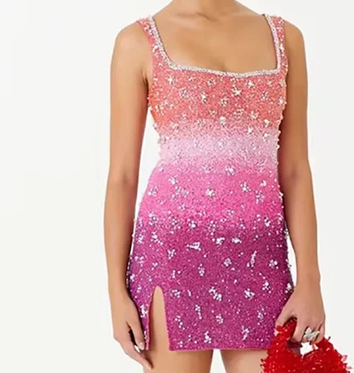 Pink Party Clio Square neck Dress