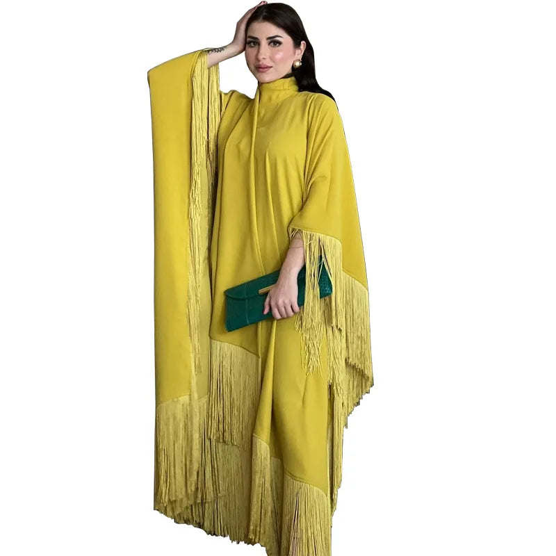 RAmadan Silk Tassel Dress Morocco Kaftan Jalabiya