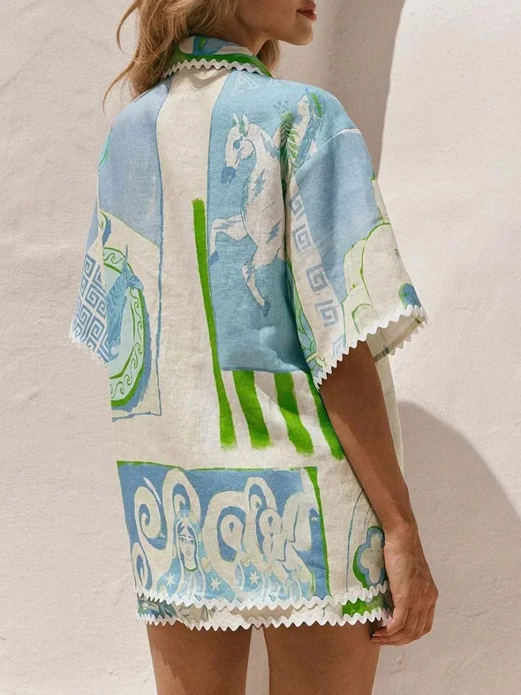 Lapel Short Sleeves Pocket Shirt set