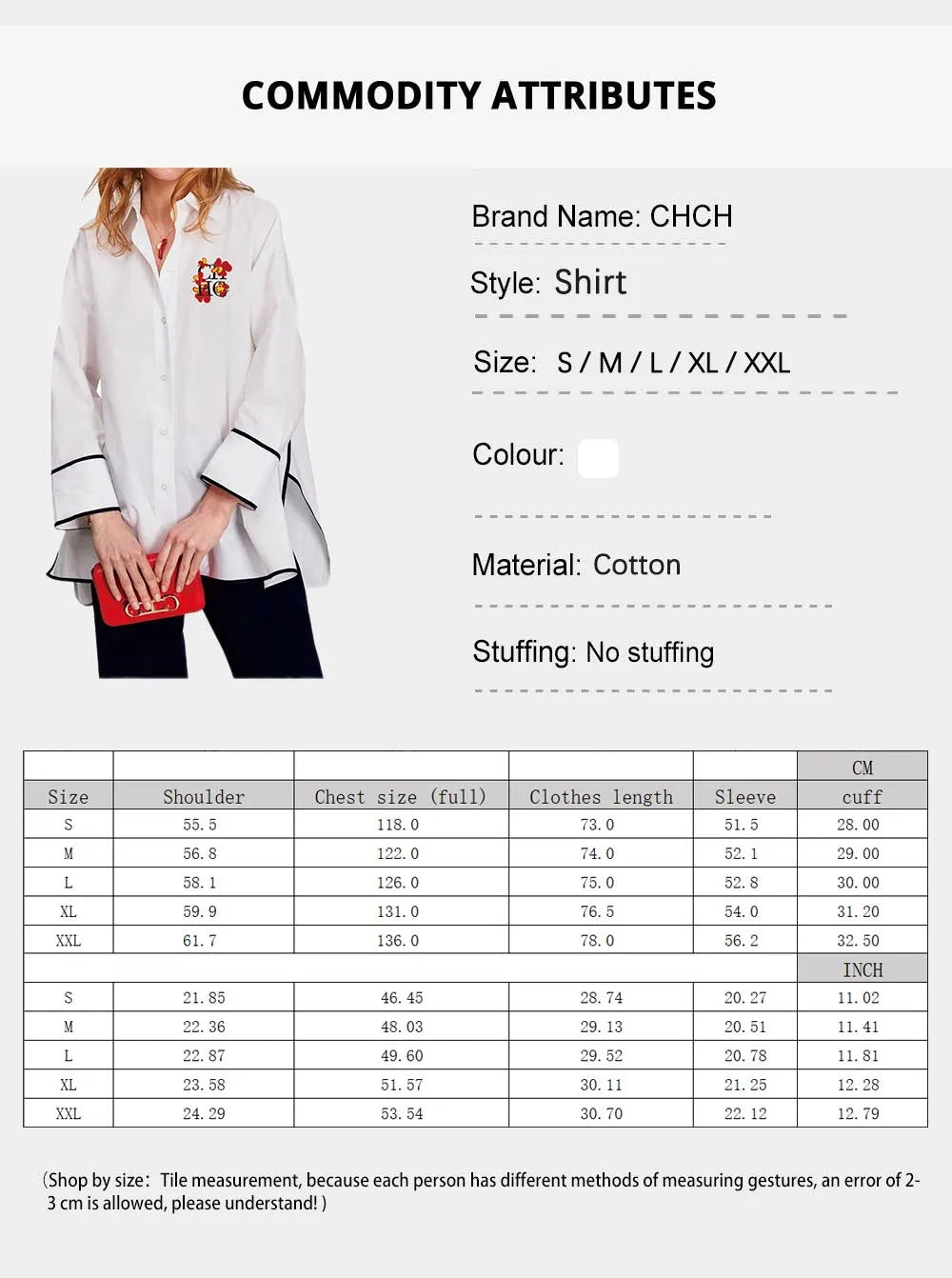 CH Simple Style Shirt Letter Print Embroidery