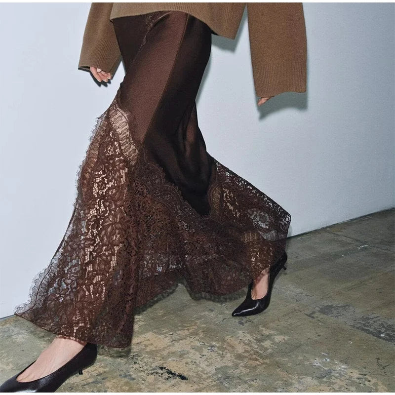 Brown Lace Long Skirts