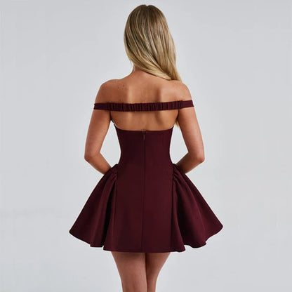 Deep V Off Shoulder Backless Sexy A-line Dress