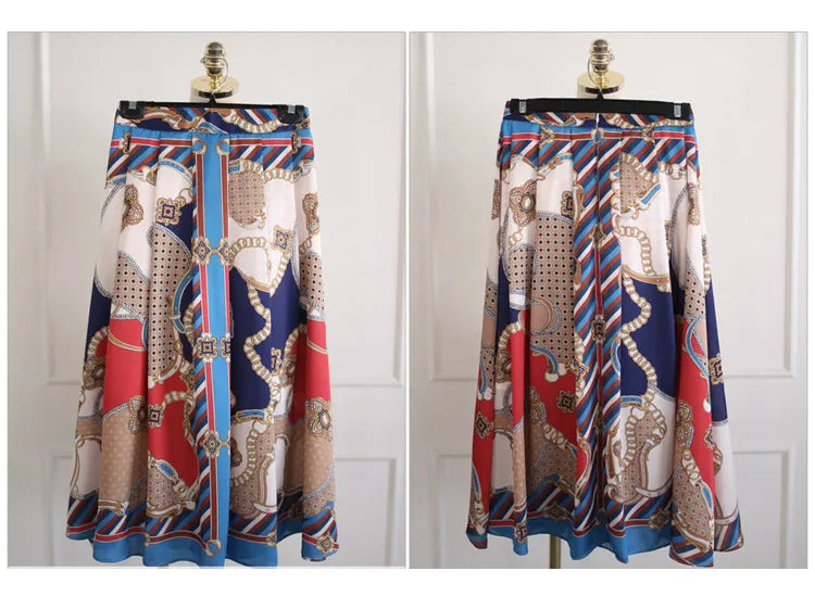 H Han Queen Hot Sale Summer Women Print Work 2 Pieces Set Camisole Top Blouses + Vintage A-Line Skirt Korean Simple Skirt Suit