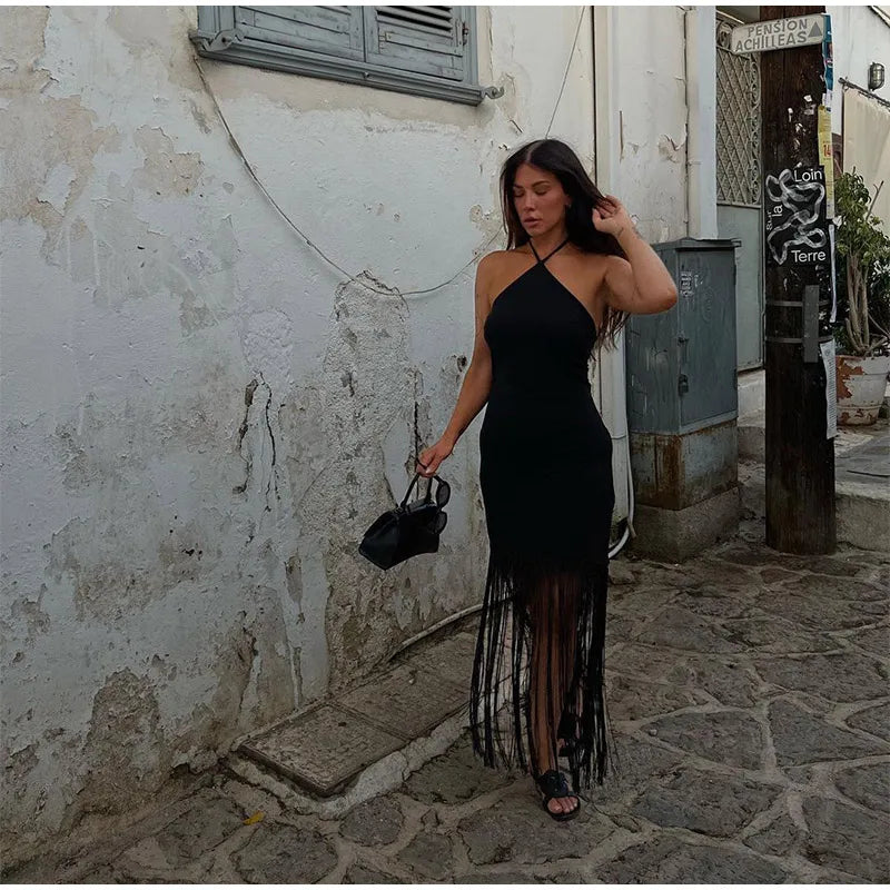 Party Tassel Dress halter neck celebrity