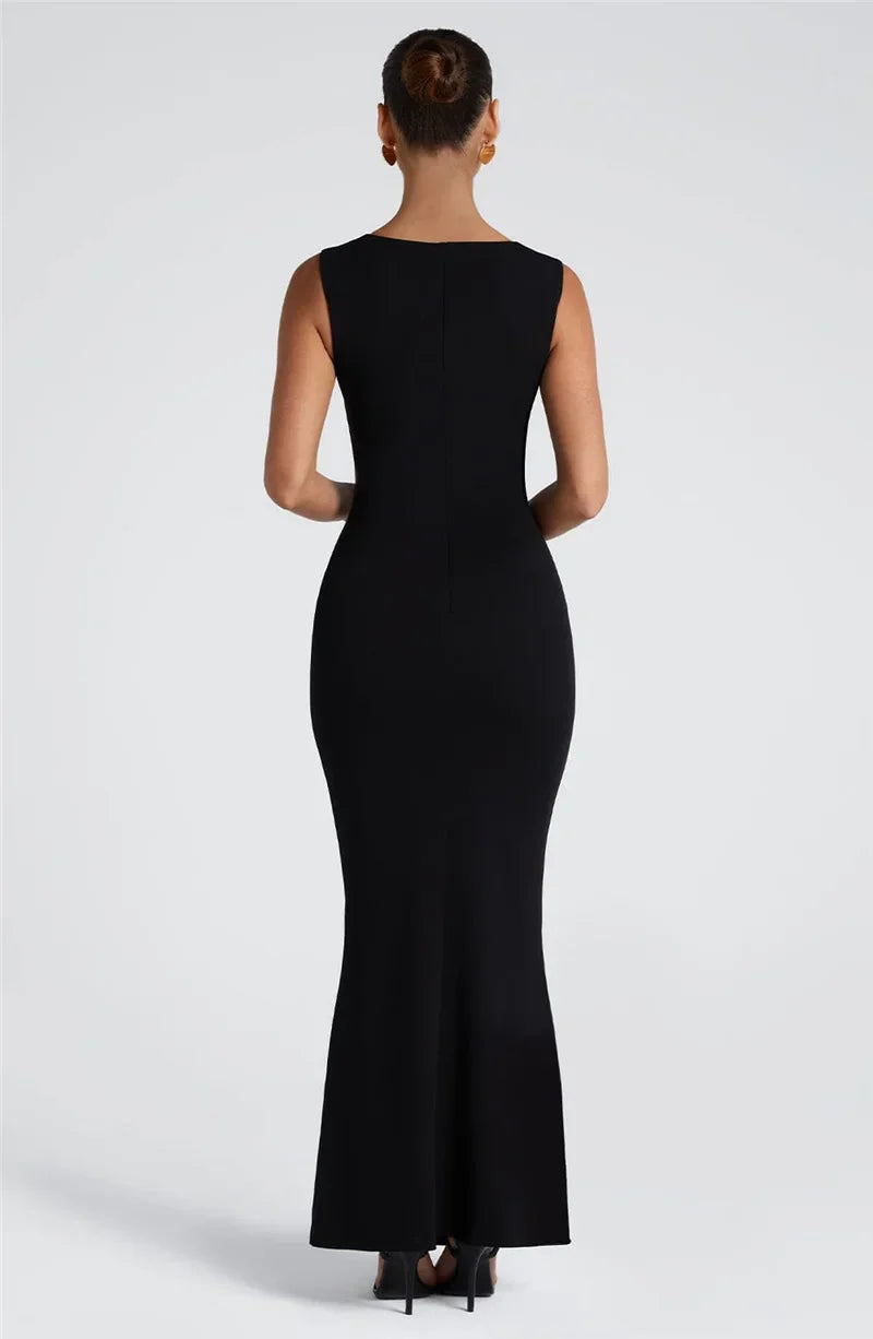 Square Collar Sleeveless Sexy Maxi Dress For Woman Fashion Spring Summer New High Waist Bodycon Club Party Long Dress - Shellss