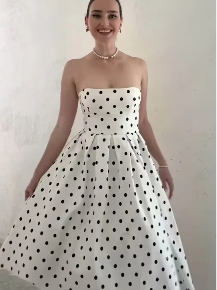 1 Backless Polka Dot A-line Strapless