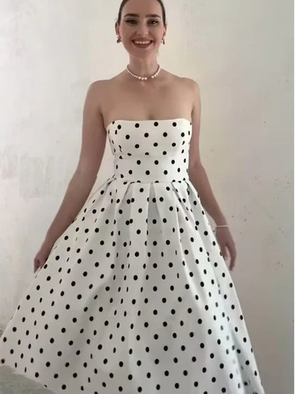 1 Backless Polka Dot A-line Strapless