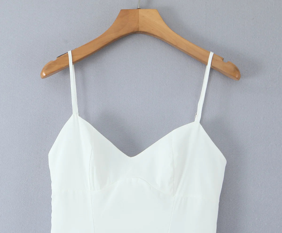 Summer Autumn Irregular Strapl Long Dr Women's Pure Color Svel ter Ne Gown French Sle Waist Cinched A-Line... - Shellss