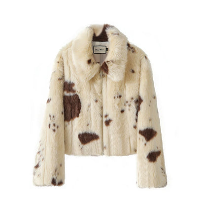 Chic Cow fur Print Fur Coat