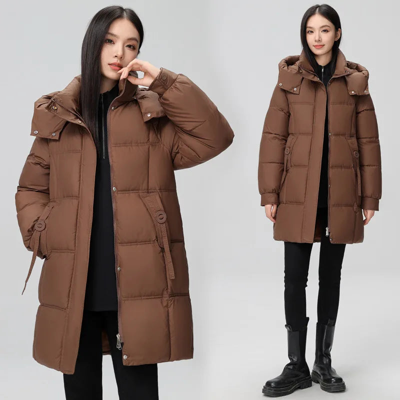 Winter Women Jacket Mid Long Hooded