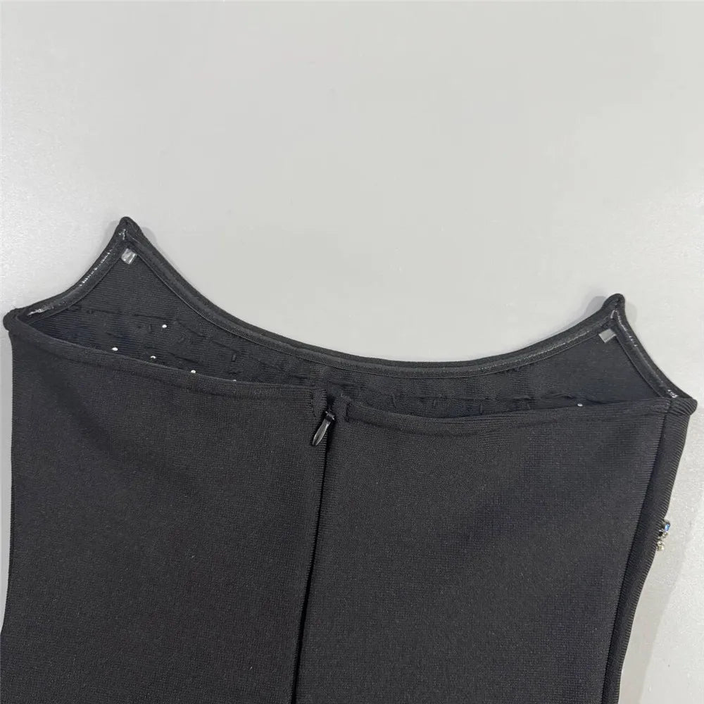 Elegant Diamond Crystal Beading Bandage Dress Sexy Strapless Evening Party Women Mini Dresses