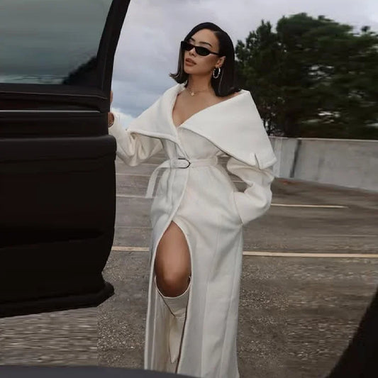 Stylish Elegant Woolen Coat Belted High-end