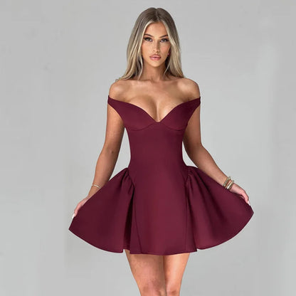 Deep V Off Shoulder Backless Sexy A-line Dress