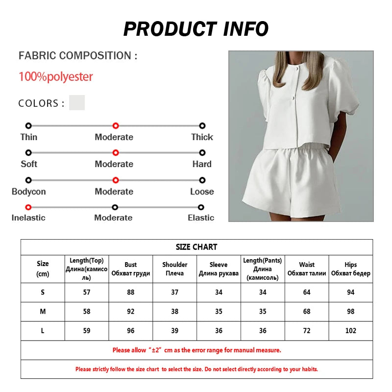 White Satin 2 Piece Sets Puff Sleeve