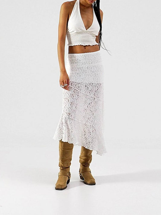 Lace Skirt Elegant Low Waist Patchwork