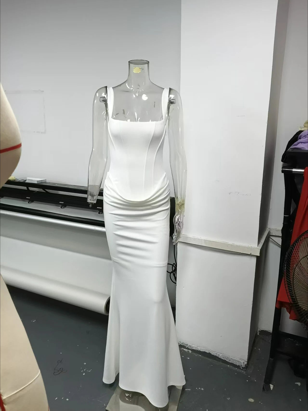 Suninheart White Women's Maxi Dress Elegat Lace Up Dress Slim Formal Wedding Guest Party Dress - Shellss