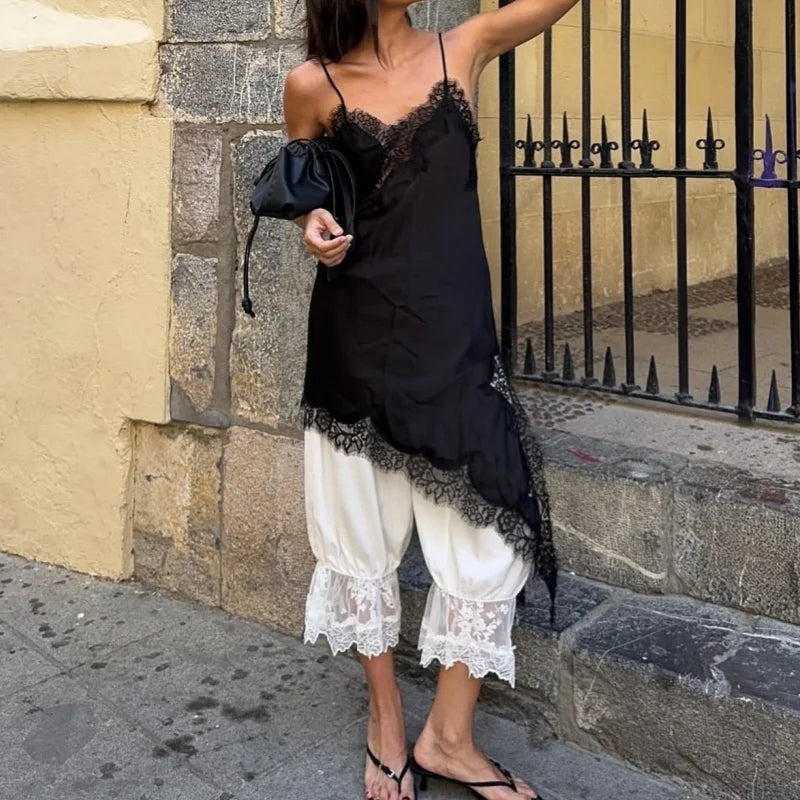 Lace Trim Asymmetrical Top Zara Vibes - Shellss