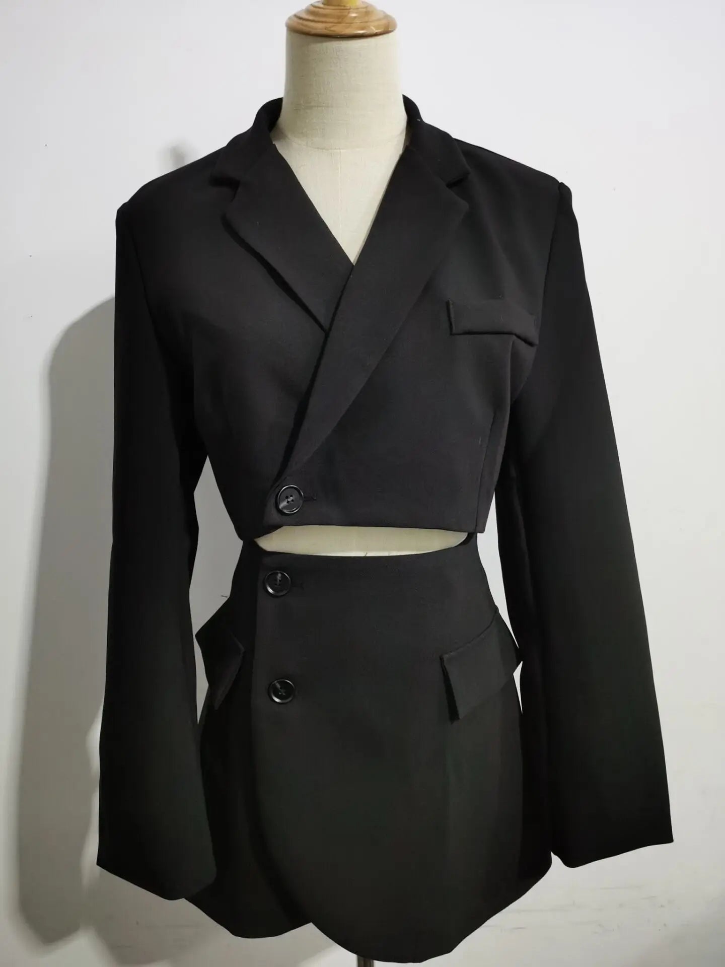 2 pieces 1 set Women One Button Short Blazer Cropped