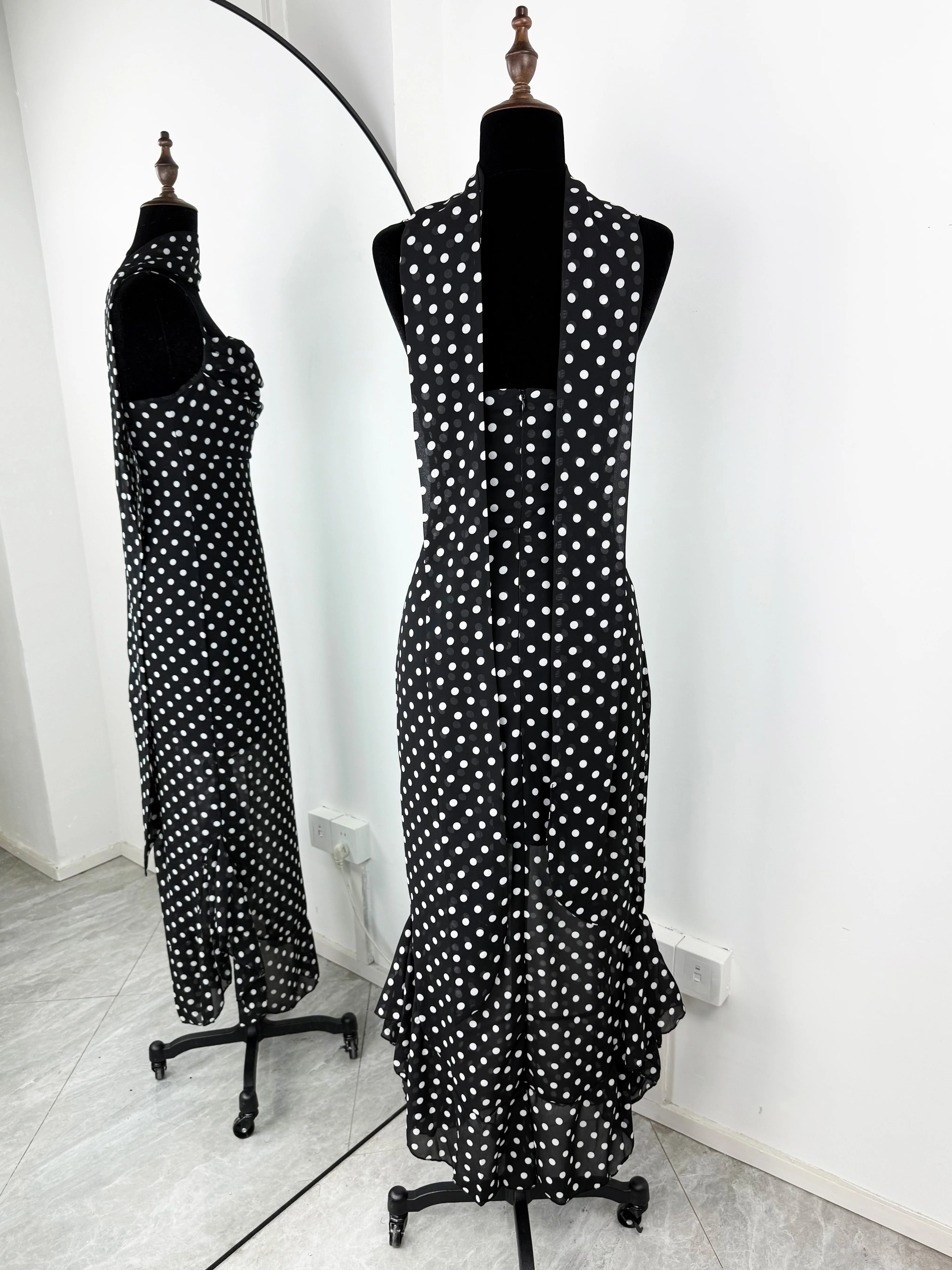 Polka Dot Dress with Scarf Ribbon