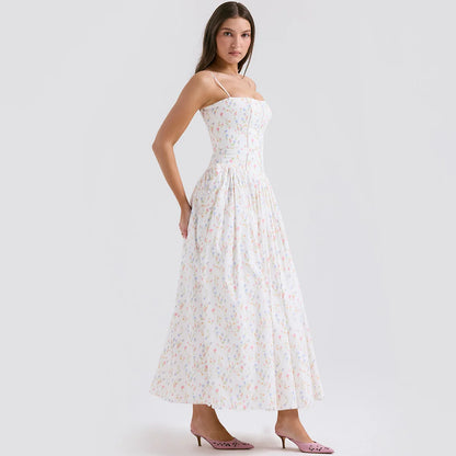 Elegant Floral Print Midi Dress – Summer Party & Graduation Dress