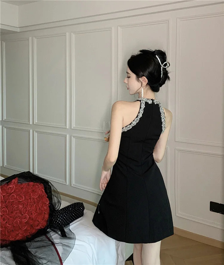 High Quality French Luxury Diamonds Beading Party Dresses For Women 2023 Summer New Elegant Fashion Sleeveless Sexy Dress Robes