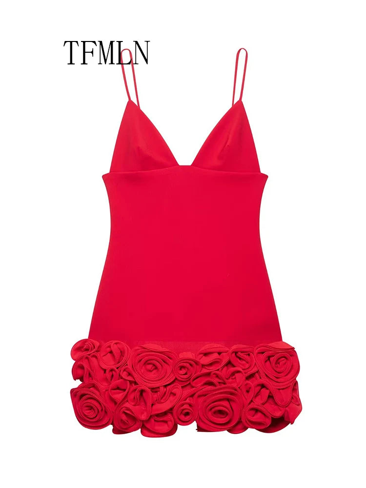 Red 3D Flower Party Mini Dress