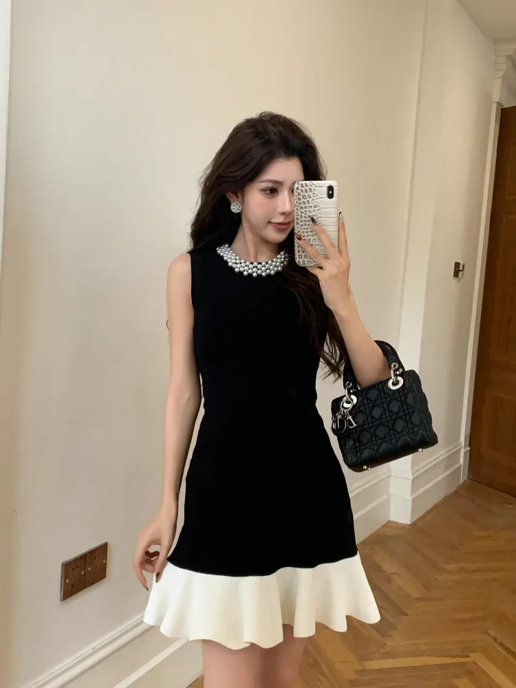 Elegant Pearl Detail Knitted Mini Sandro Dior