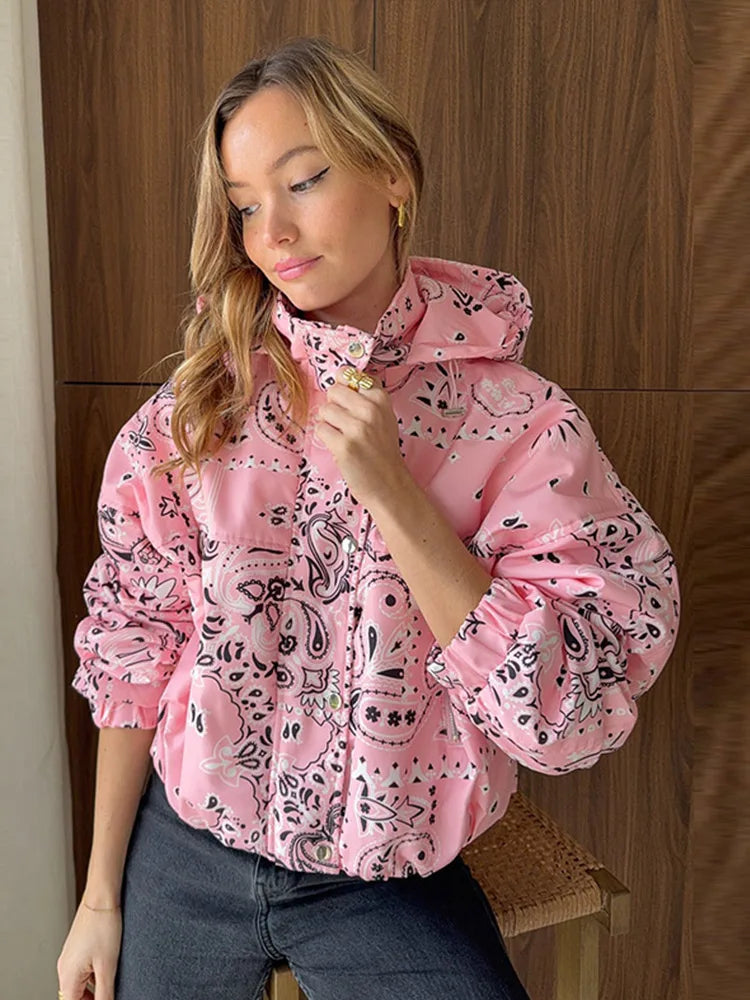 Pink Paisley Print Hooded Jacket