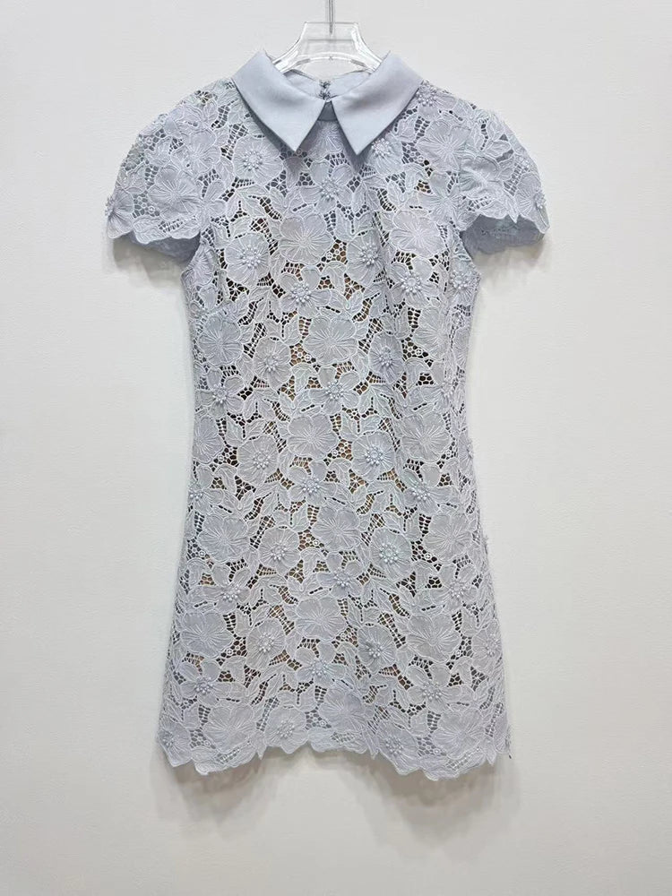 Blue Flower Embroidery Dress