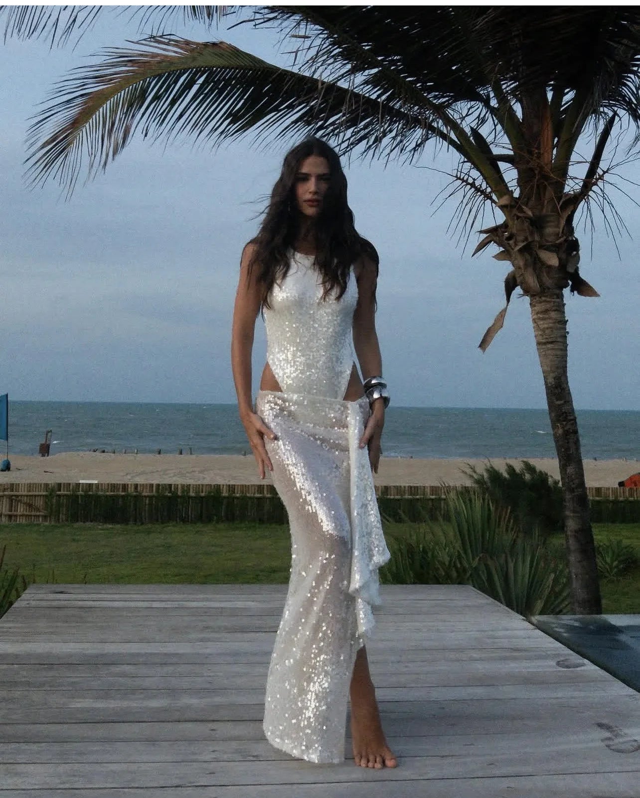 Elegant Sequined Skirts Two Piece Sets