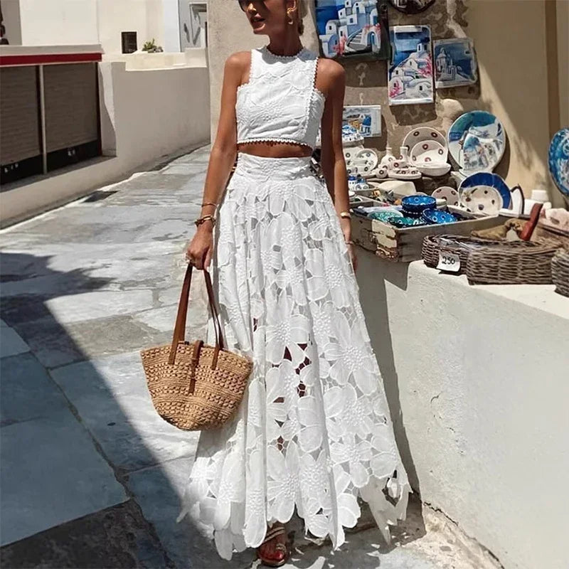 White Boho Skirt Set
