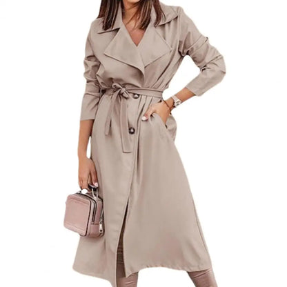 Trench Women Jacket With Lace-Up Belt Long Sleeves Pockets old money