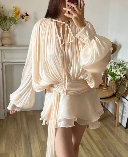 Beige MIni Skirt set yellow trends