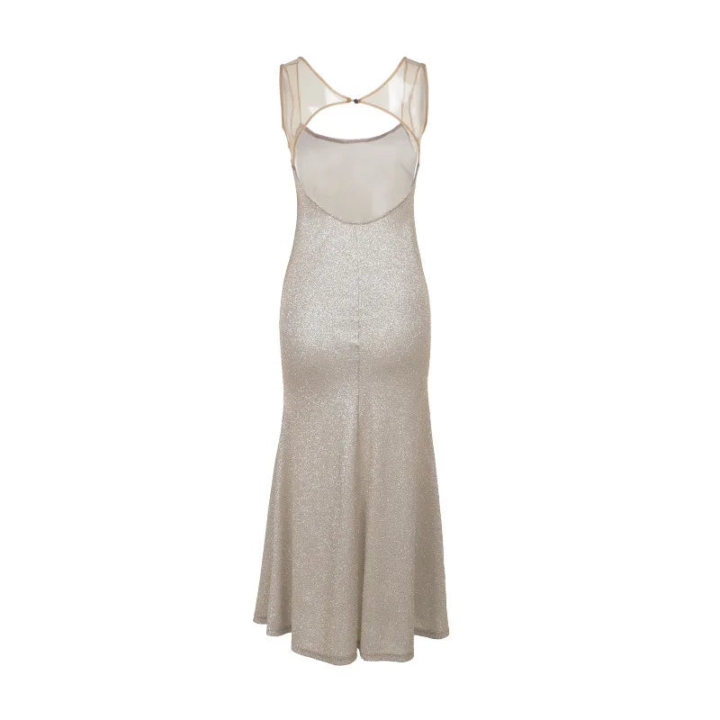 Women Shiny Chic Dress Bling Glitter Sequins Sling Sleeveless Backless Bodycon Maxi Robes Elegant Evening Party Cocktail Gowns