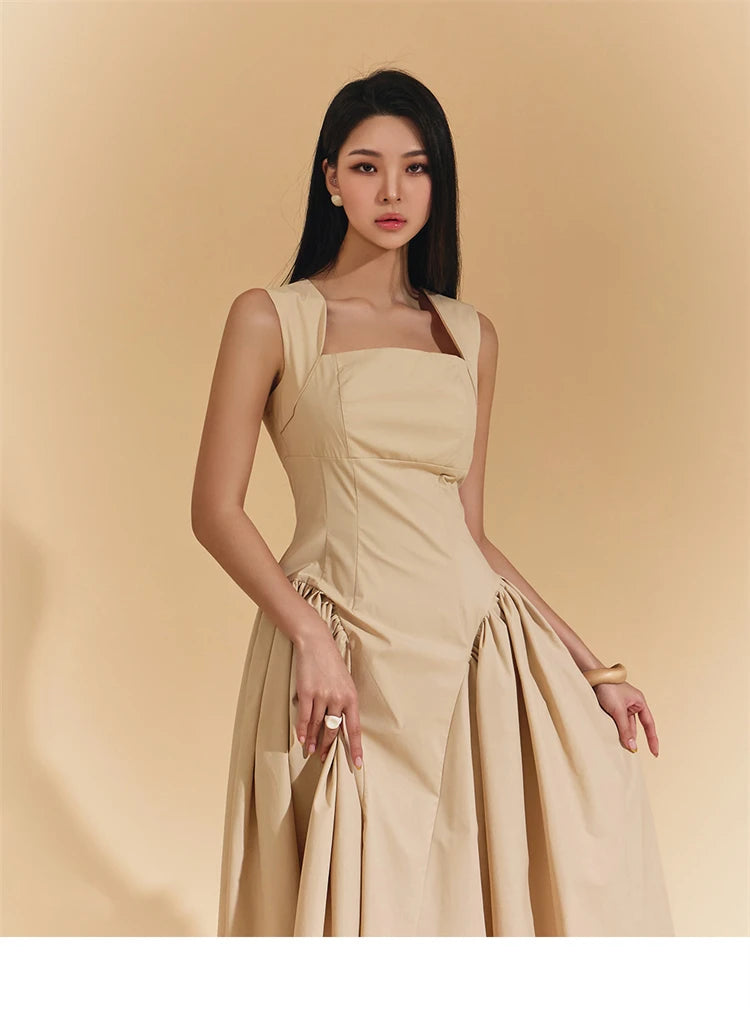 Square Collar Minimalist Dress Cotton