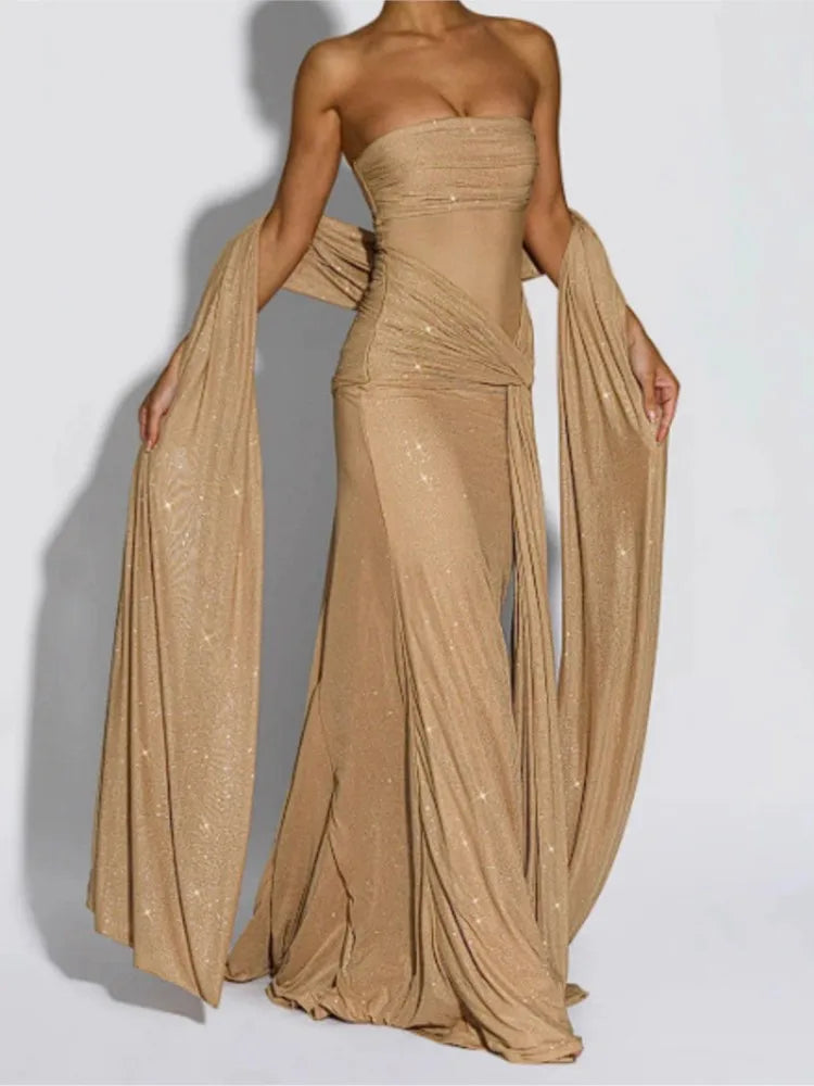Women's New Elegant And Fashionable Irregular Sequins Bra Squint Long Skirt Autumn Sexy A-line Mid-waist Slim Long Skirt